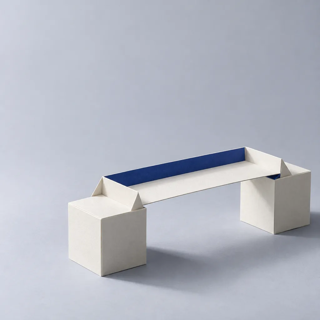 A folded paper bridge spanning two blocks